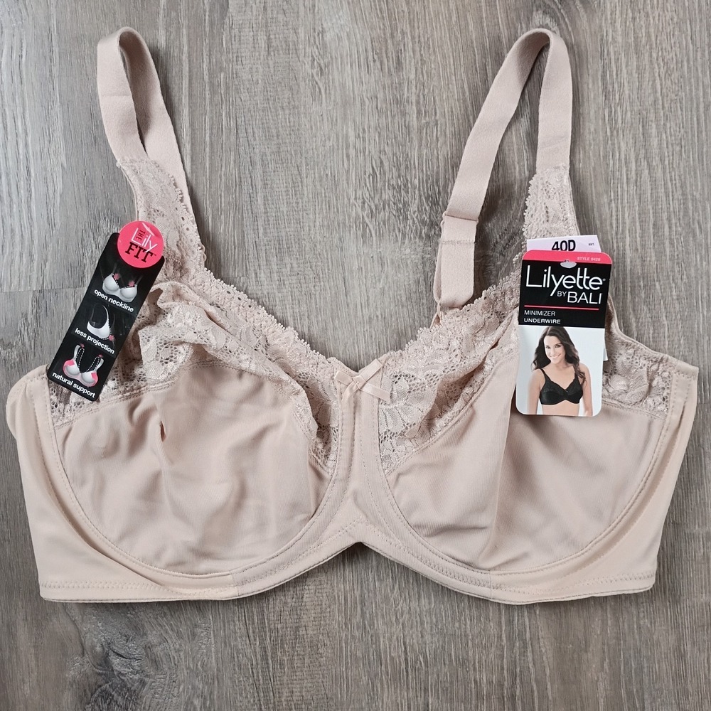 Lilyette By BALI Style 0428 Minimizer Underwire Bra Size 40D NEW Beige Nude Lace